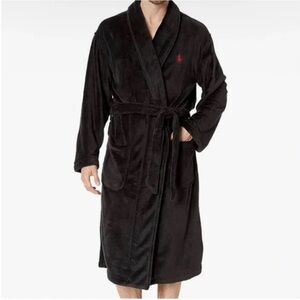 Polo Ralph Lauren Men’s Microfiber Plush Bathrobe Black Robe Preppy L/XL Cotton